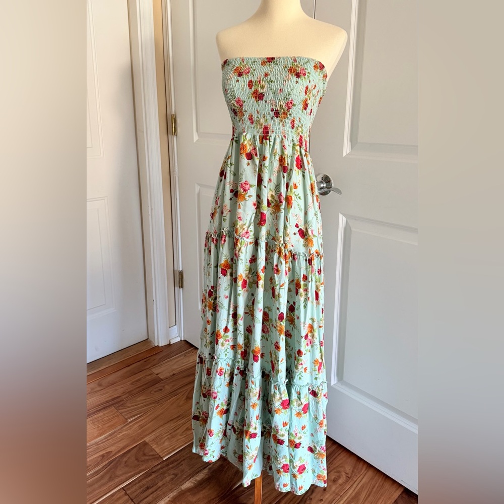 Sunday Mint Green Strapless Floral Maxi Dress - Picture 2 of 6